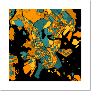 Helsinki Map Pattern in Orange & Teal Posters and Art